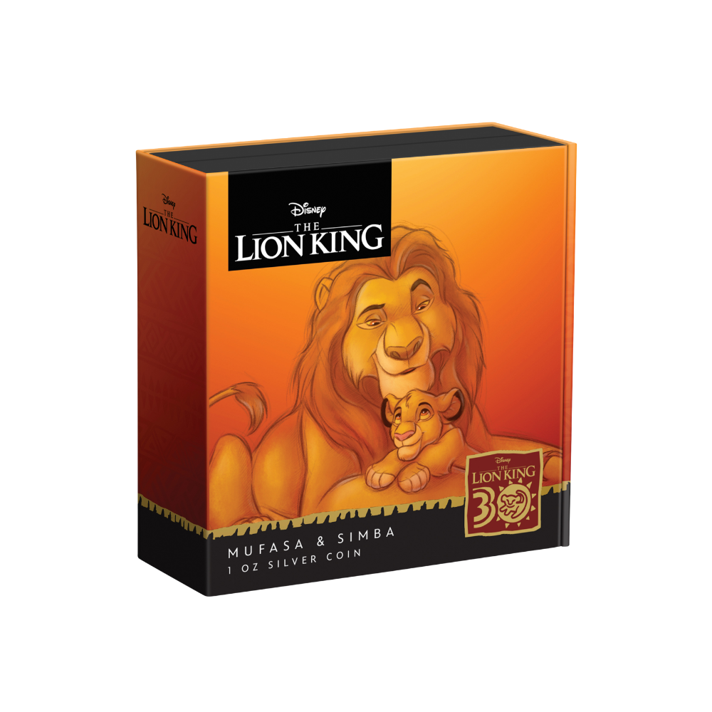 THE LION KING Disney 30th Anniversary Mufasa & Simba 1 Oz Silver Gilded Coin $2 Niue 2024