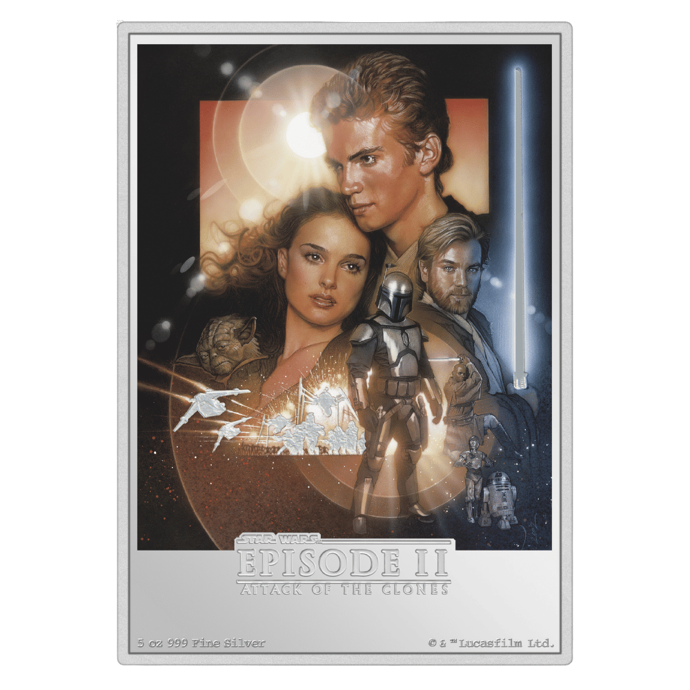 Attack of the Clones Star Wars Poster 5 Oz Silver Coin - Reverse full - Agoro By New Zealand Mint