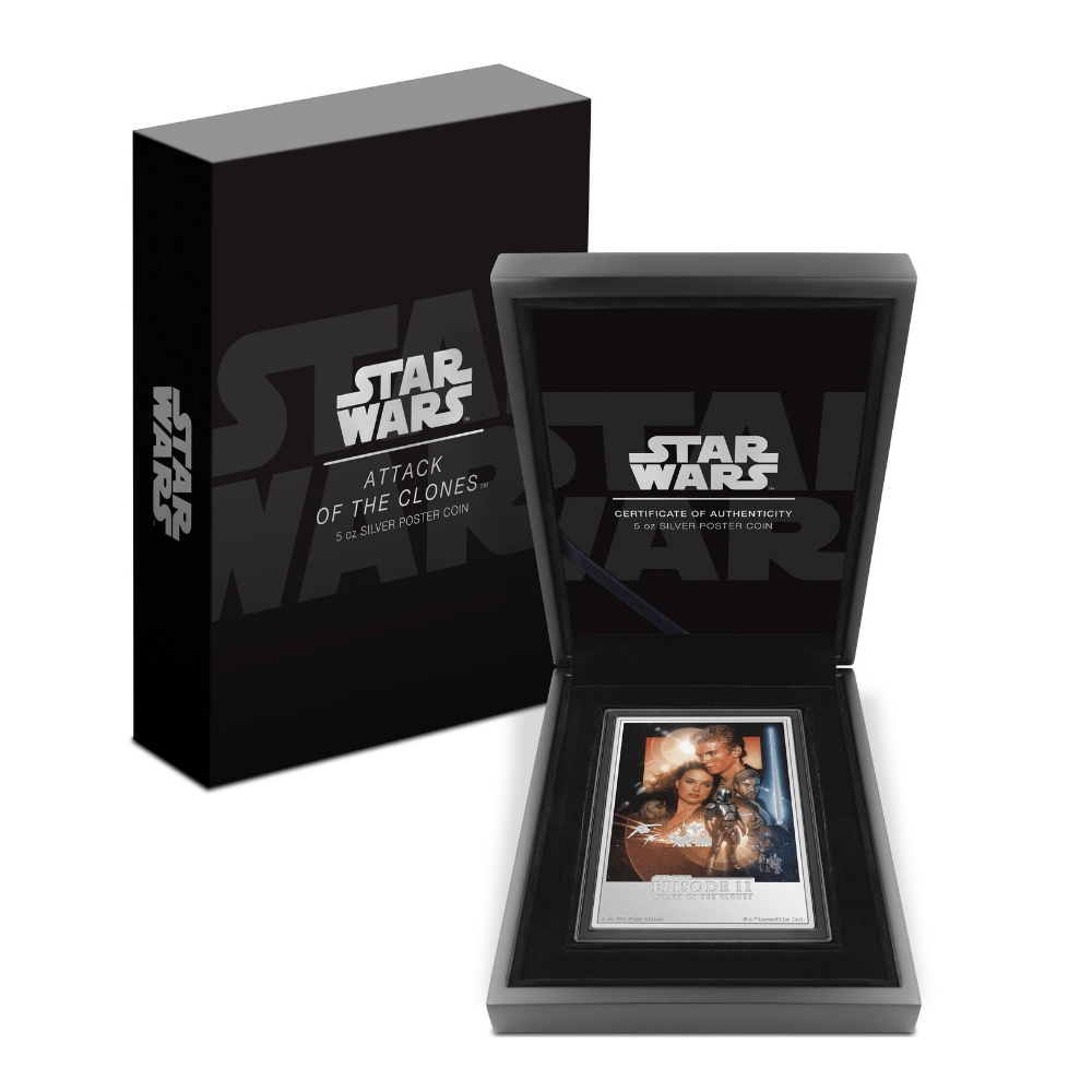 Attack of the Clones Star Wars Poster 5 Oz Silver Coin - Packaging - Agoro By New Zealand Mint