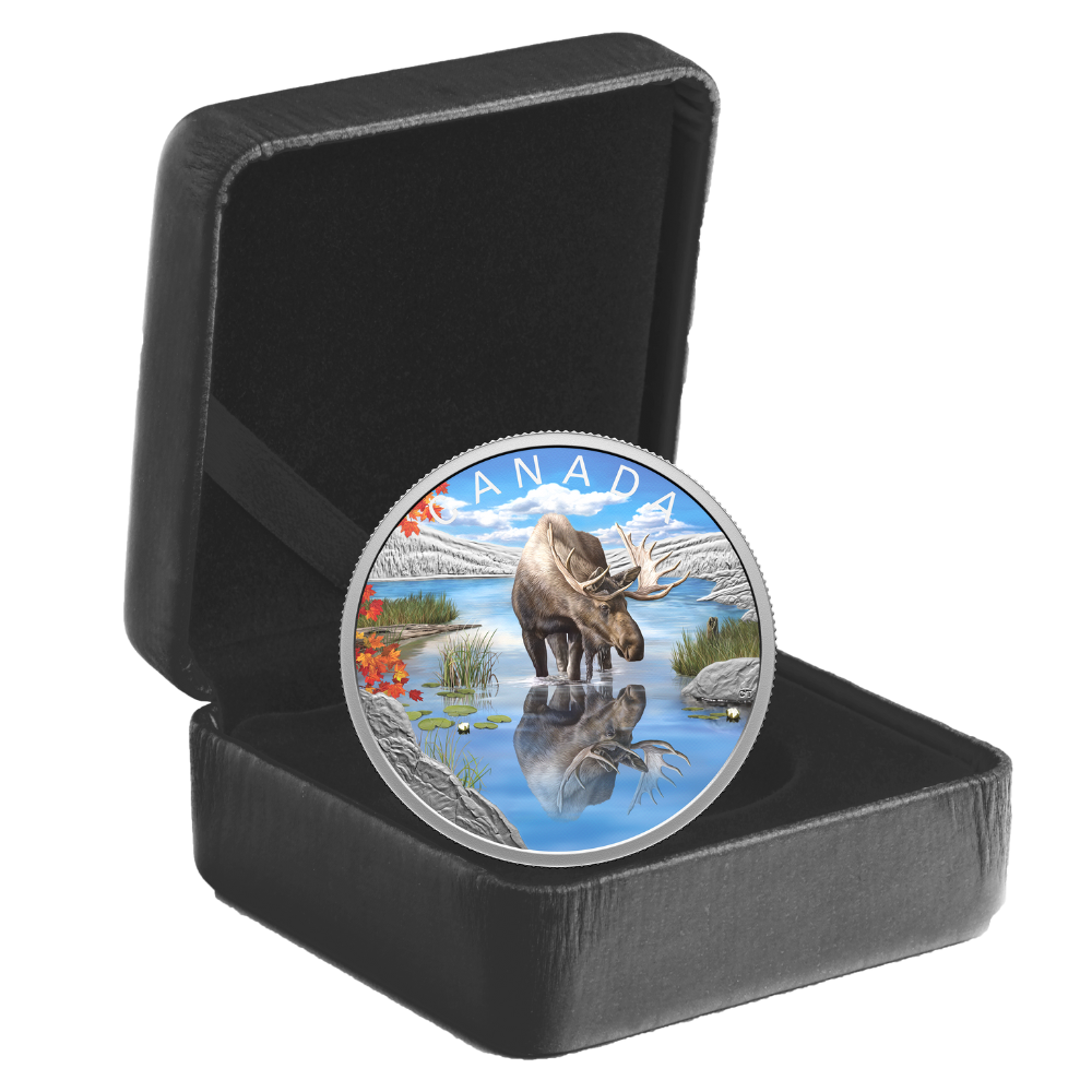 MOOSE Wildlife reflections 1 Oz Silver Coin $20 Canada