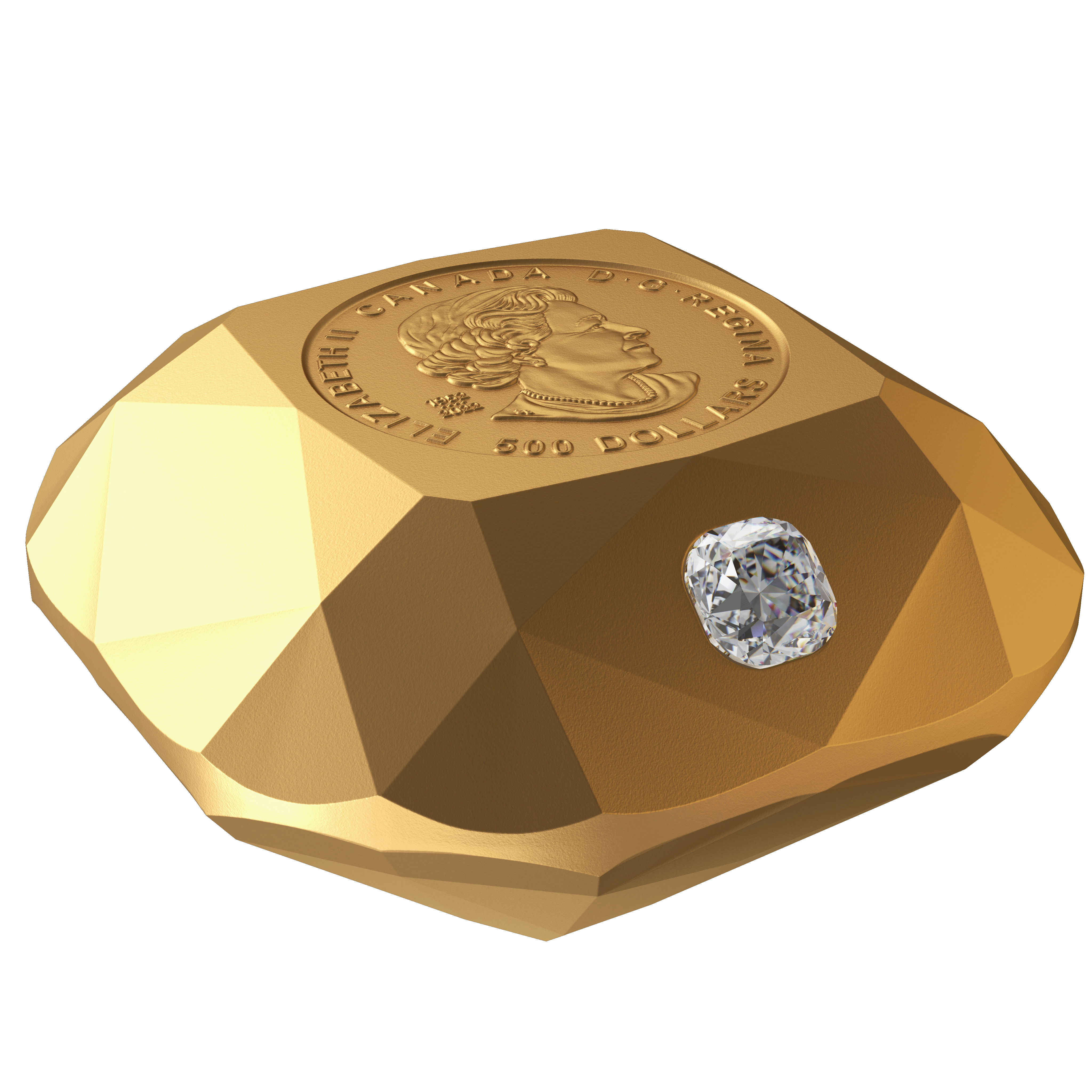 DE BEERS Ideal Cushion Diamond Pure Gold Coin $500 Canada 2024