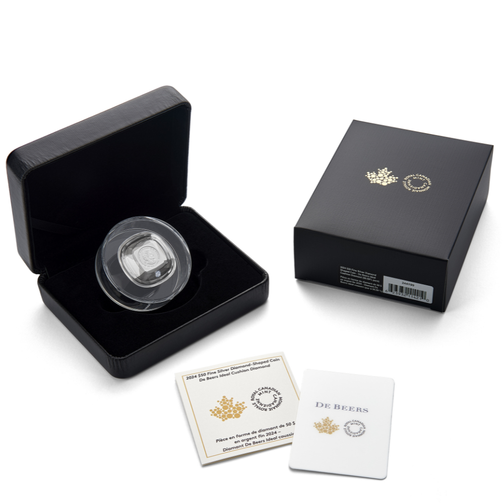 DE BEERS Ideal Cushion Diamond pure silver coin $50 Canada 2024