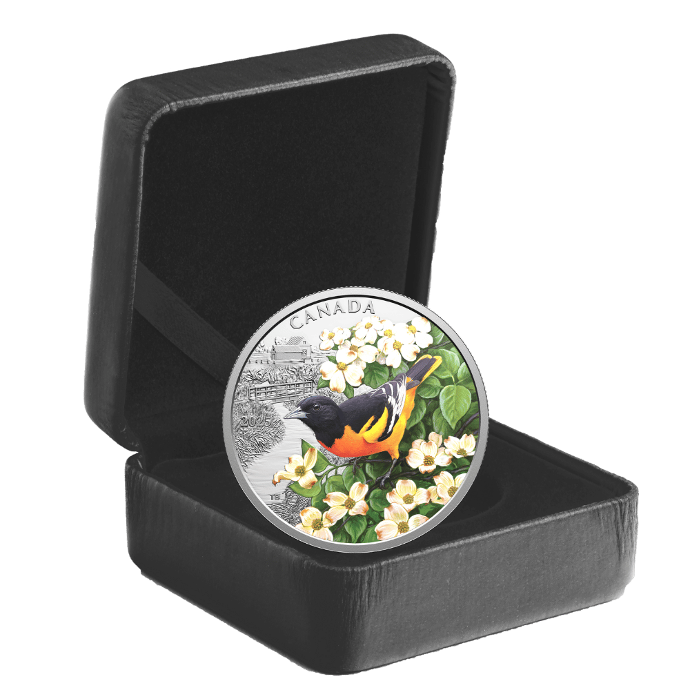 Colourful Birds Baltimore Oriole 1 Oz Fine Silver Coin Canada 2025 box Royal Canadian Mint