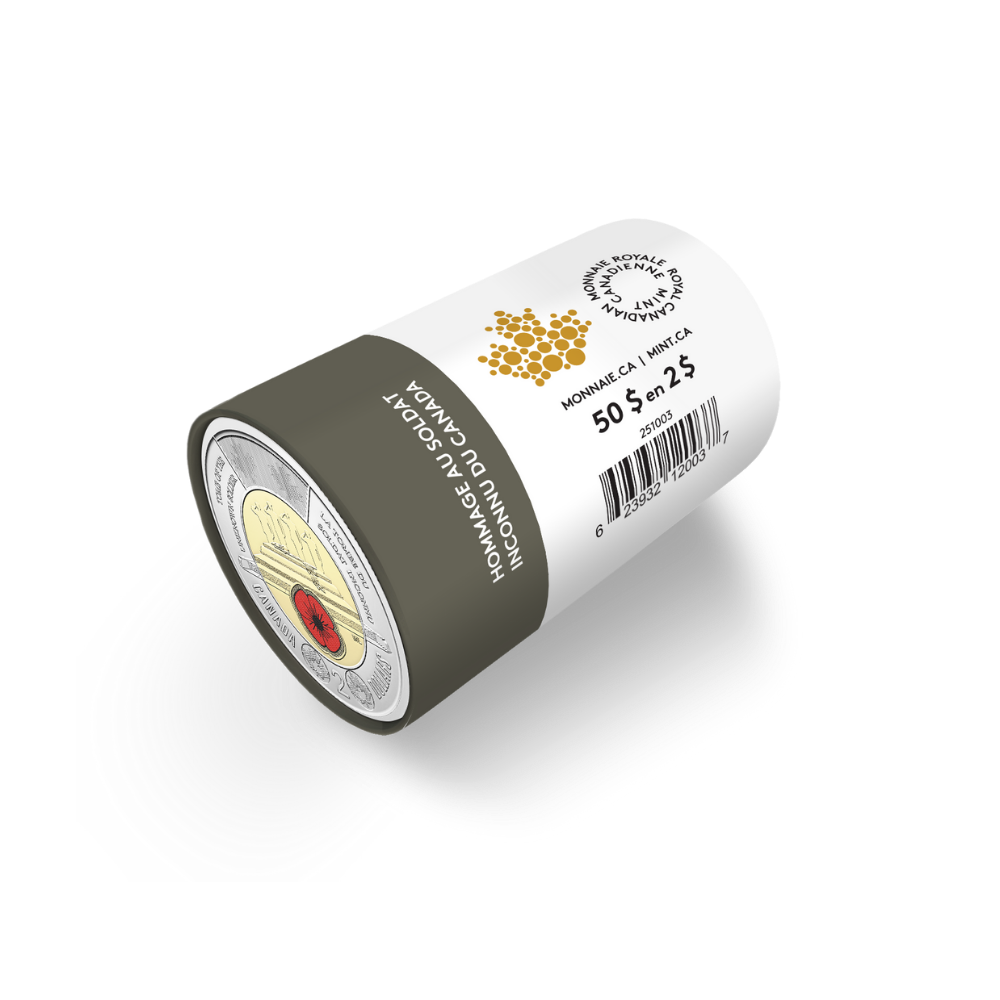 2025 $2 Honouring Canada’s Unknown Soldier Colourized Special Wrap Roll ROYAL CANADIAN MINT