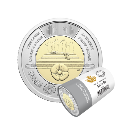 2025 $2 Honouring Canada’s Unknown Soldier Non-Colourized Special Wrap Roll ROYAL CANADIAN MINT