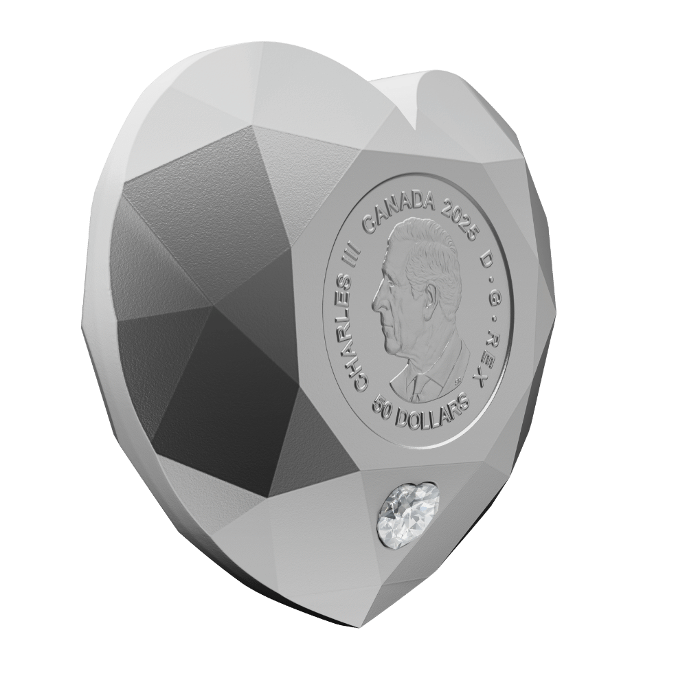 Heart Diamond Fine Silver Diamond Shaped Coin Canada 2025 reverse oblique Royal Canadian Mint