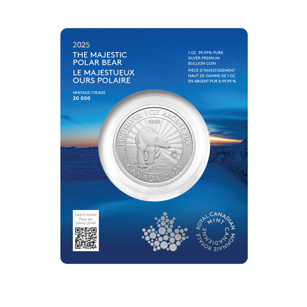2025 The Majestic Polar Bear – 1 oz. 99.99% Pure Silver Coin (Premium Bullion) - Packaging front - Royal Canadian Mint