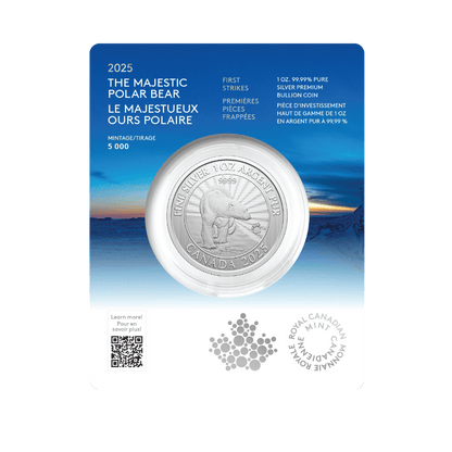 2025 The Majestic Polar Bear: First Strikes – 1 oz. 99.99% Pure Silver Coin (Premium Bullion) - Packaging front - Royal Canadian Mint