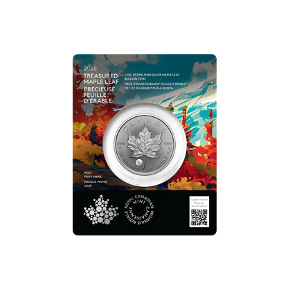 2026 Treasured Silver Maple Leaf: Wolf Privy Mark 1 Oz 99.99% Pure Silver Coin (Premium Bullion) Royal Canadian Mint