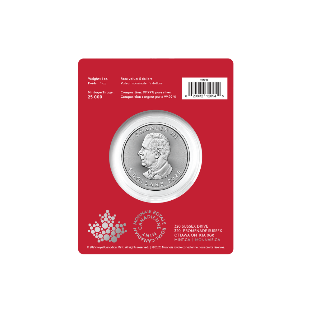 2026 Treasured Silver Maple Leaf: Year of the Horse Privy Mark 1 Oz 99.99% Pure Silver Coin (Premium Bullion) Royal Canadian Mint