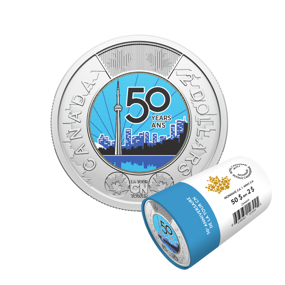 2026 $2 50th Anniversary of the CN Tower Colourized Special Wrap Roll Royal Canadian Mint
