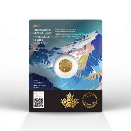 2027 Treasured Gold Maple Leaf: Loon Privy Mark 1/10 Oz 99.99% Pure Gold Coin (Premium Bullion) Royal Canadian Mint