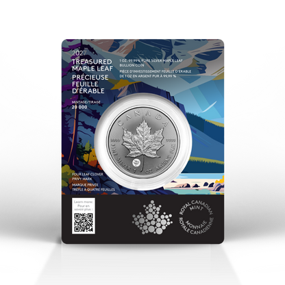 2027 Treasured Silver Maple Leaf: Four-Leaf Clover Privy Mark 1 Oz 99.99% Pure Silver Coin (Premium Bullion)