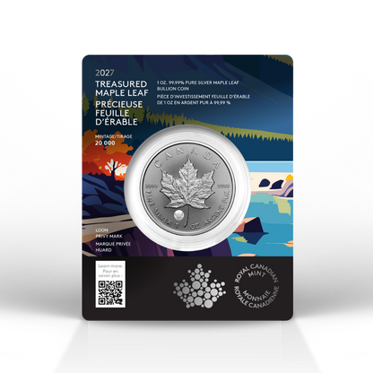 2027 Treasured Silver Maple Leaf: Loon Privy Mark 1 Oz 99.99% Pure Silver Coin (Premium Bullion) Royal Canadian Mint