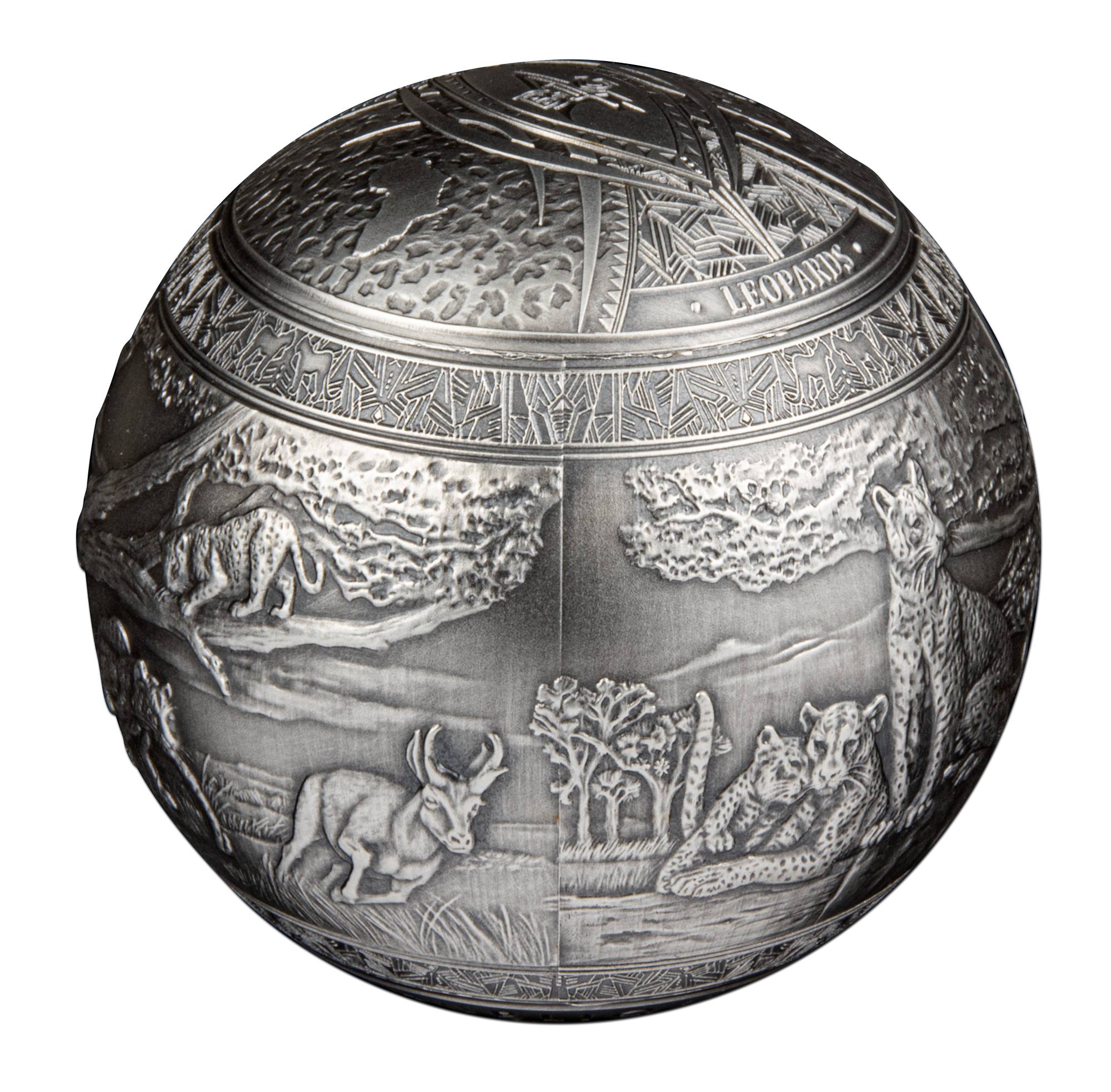 BIG FIVE LEOPARDS Spherical 1 Kg Kilo Silver Coin 1000 Francs Djibouti 2023
