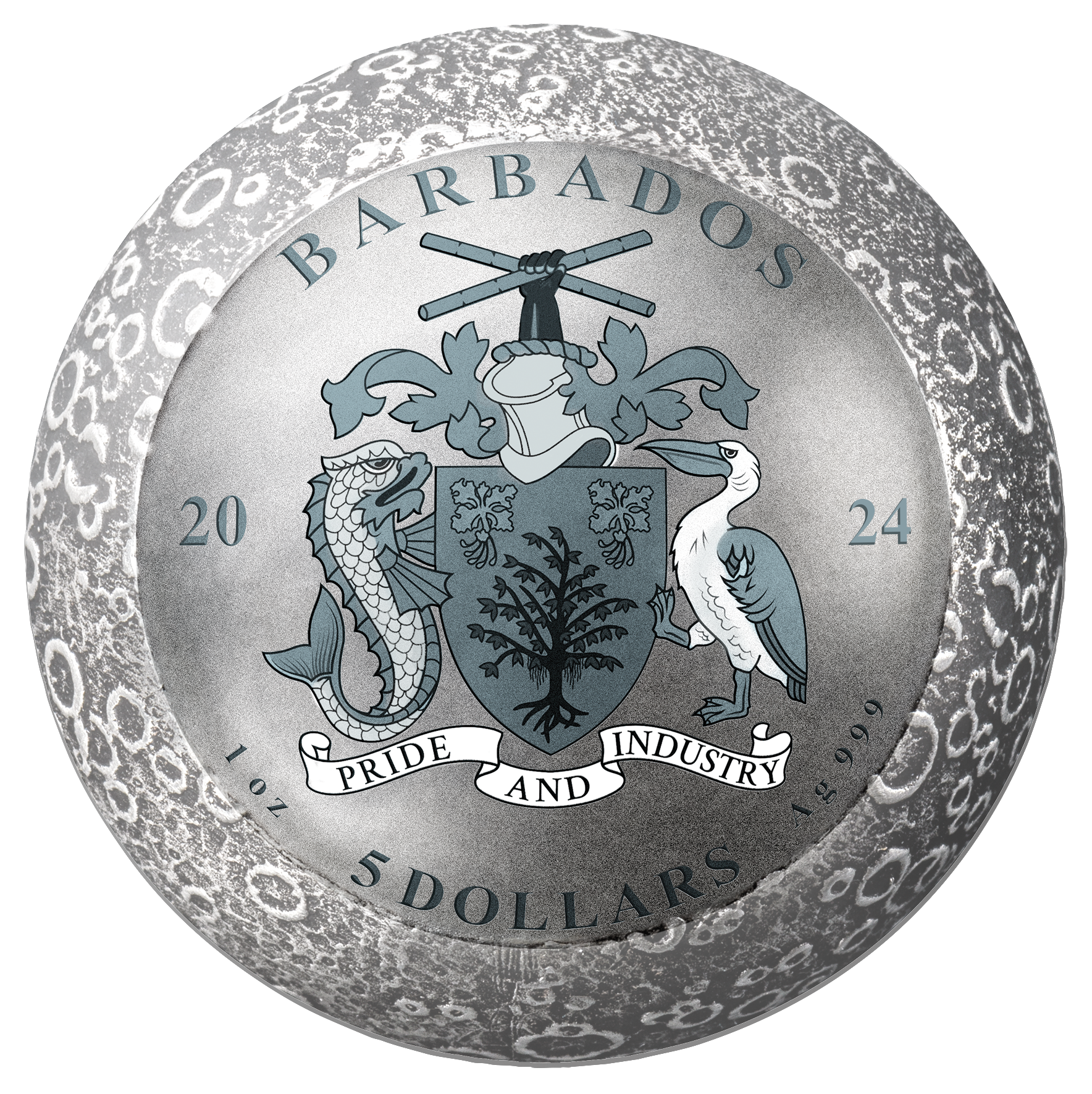 MOON LANDING Apollo 11 55th Anniversary 1 Oz Silver Coin $5 Barbados 2024