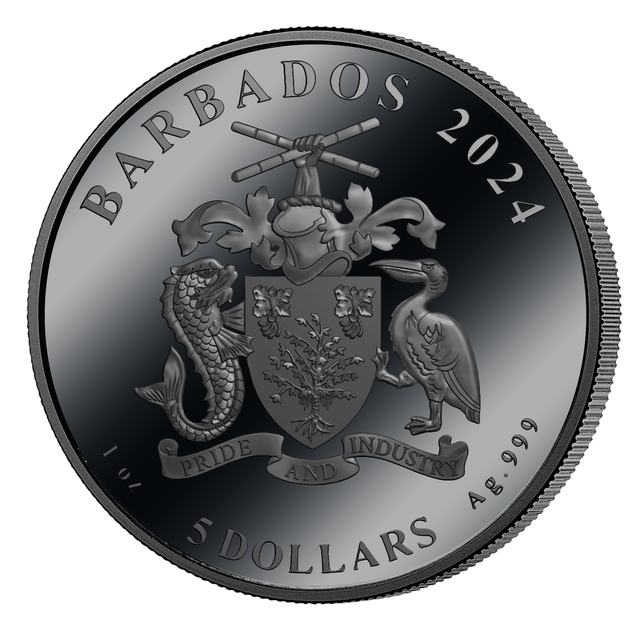 MOON LANDING Astronaut 55th Anniversary 1 Oz Silver Coin $5 Barbados 2024