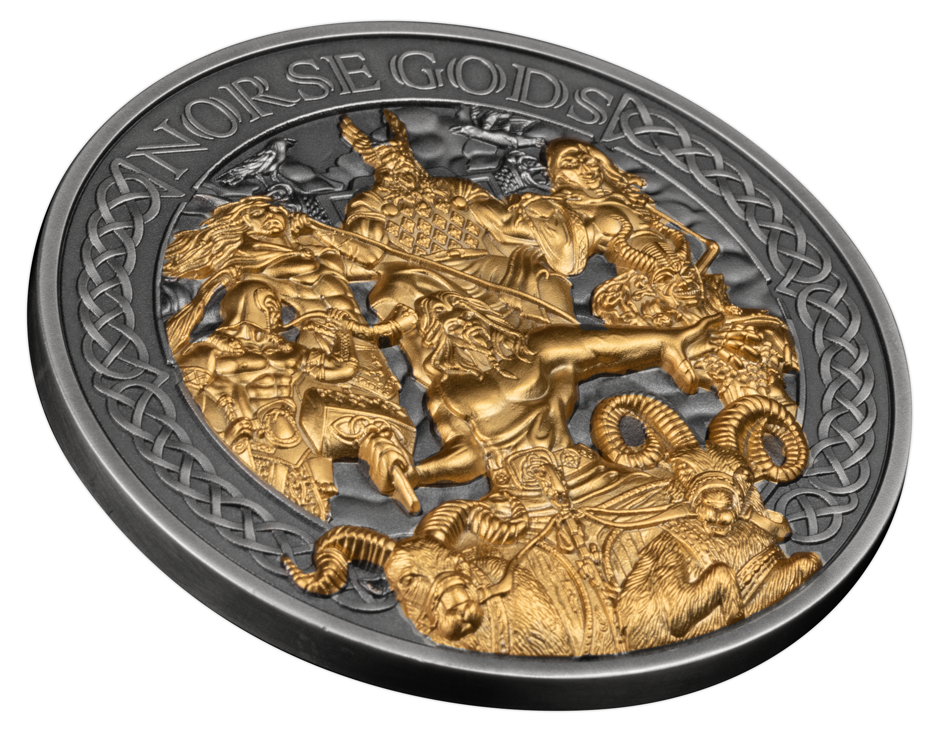 THE AESIR Norse Gods Gold Plating 5 Oz Silver Coin $25 Cook Islands 2024