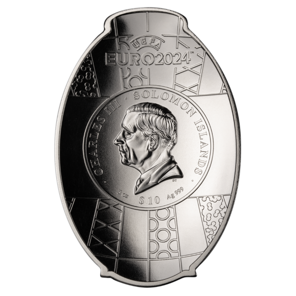 UEFA OFFICIAL TROPHY 3 Oz Silver Coin $10 Solomon Islands 2024