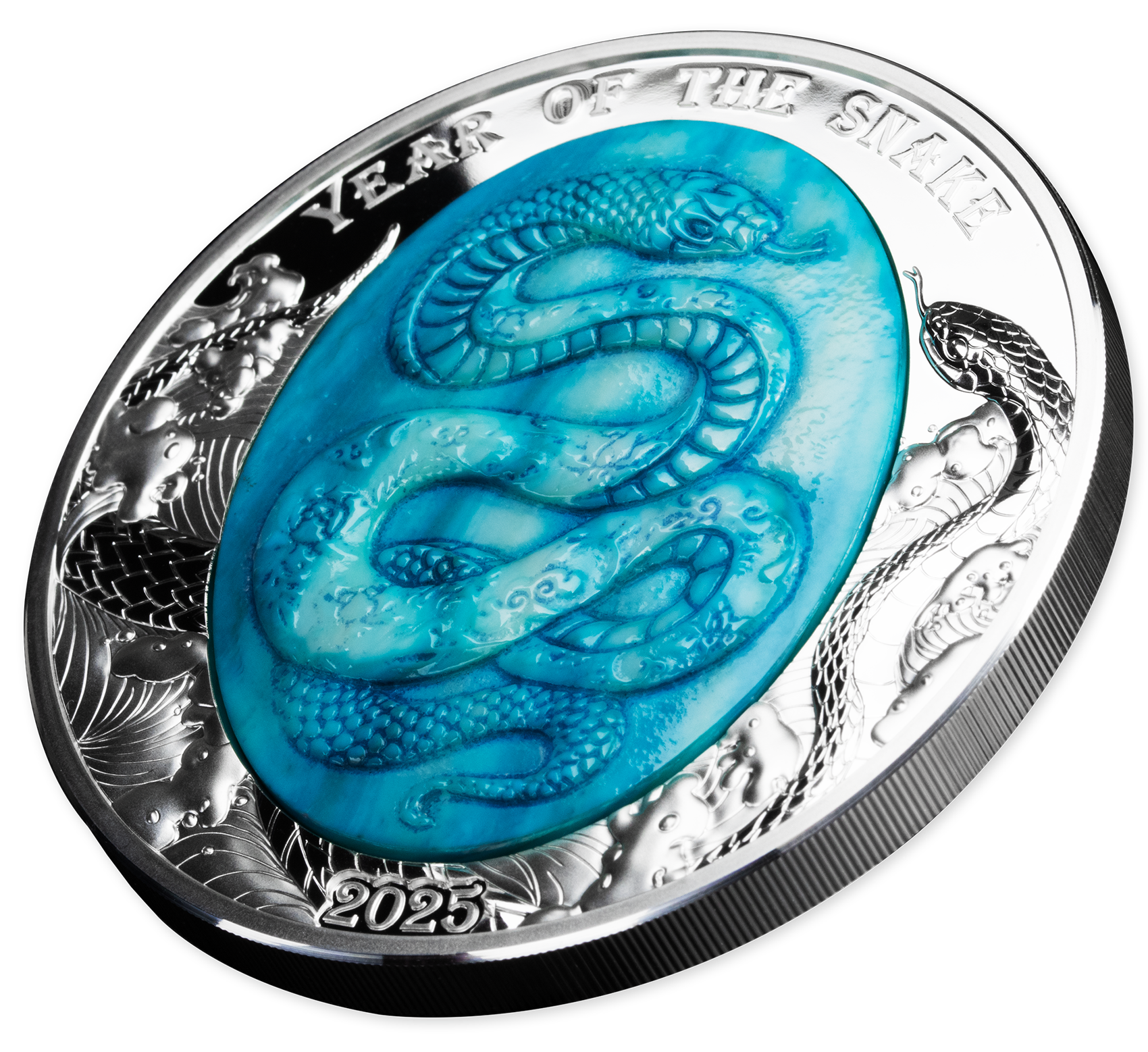 SNAKE Mother of Pearl Lunar Year 5 Oz Silver Coin $25 Solomon Islands 2025