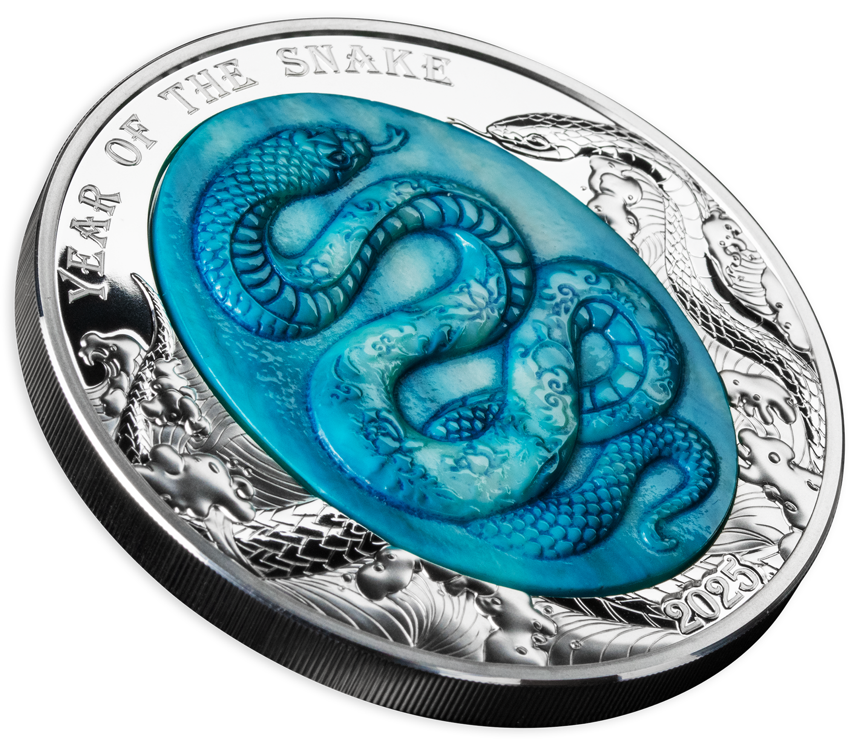 SNAKE Mother of Pearl Lunar Year 5 Oz Silver Coin $25 Solomon Islands 2025