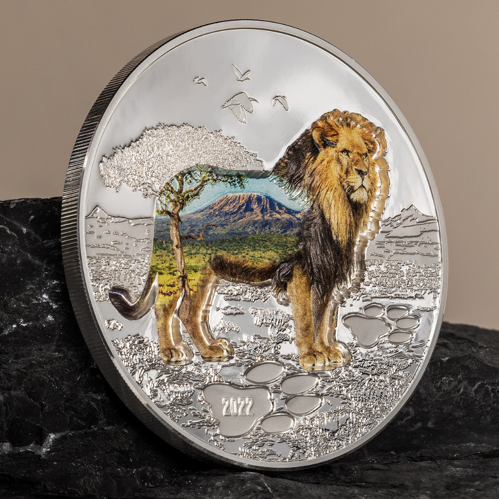 LION Into The Wild 2 Oz Silver Coin 1000 Togrog Mongolia 2022