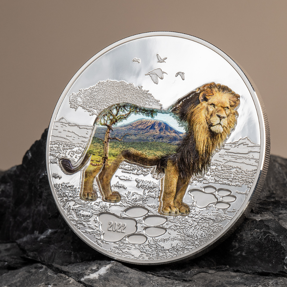 LION Into The Wild 2 Oz Silver Coin 1000 Togrog Mongolia 2022