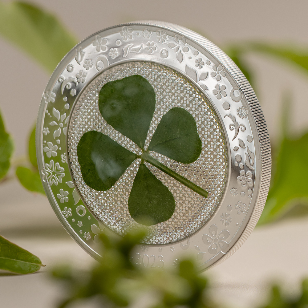 OUNCE OF LUCK Four Leaf Clover 1 Oz Silver Coin $5 Palau 2023