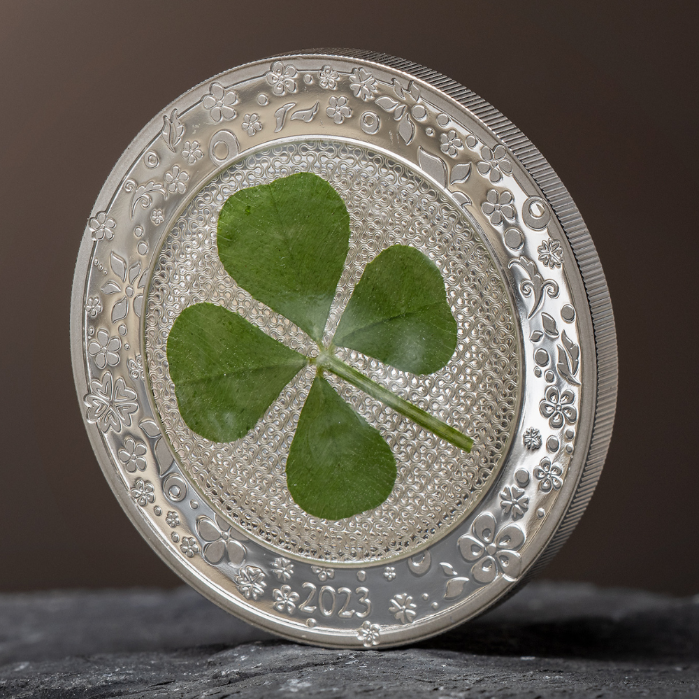 OUNCE OF LUCK Four Leaf Clover 1 Oz Silver Coin $5 Palau 2023