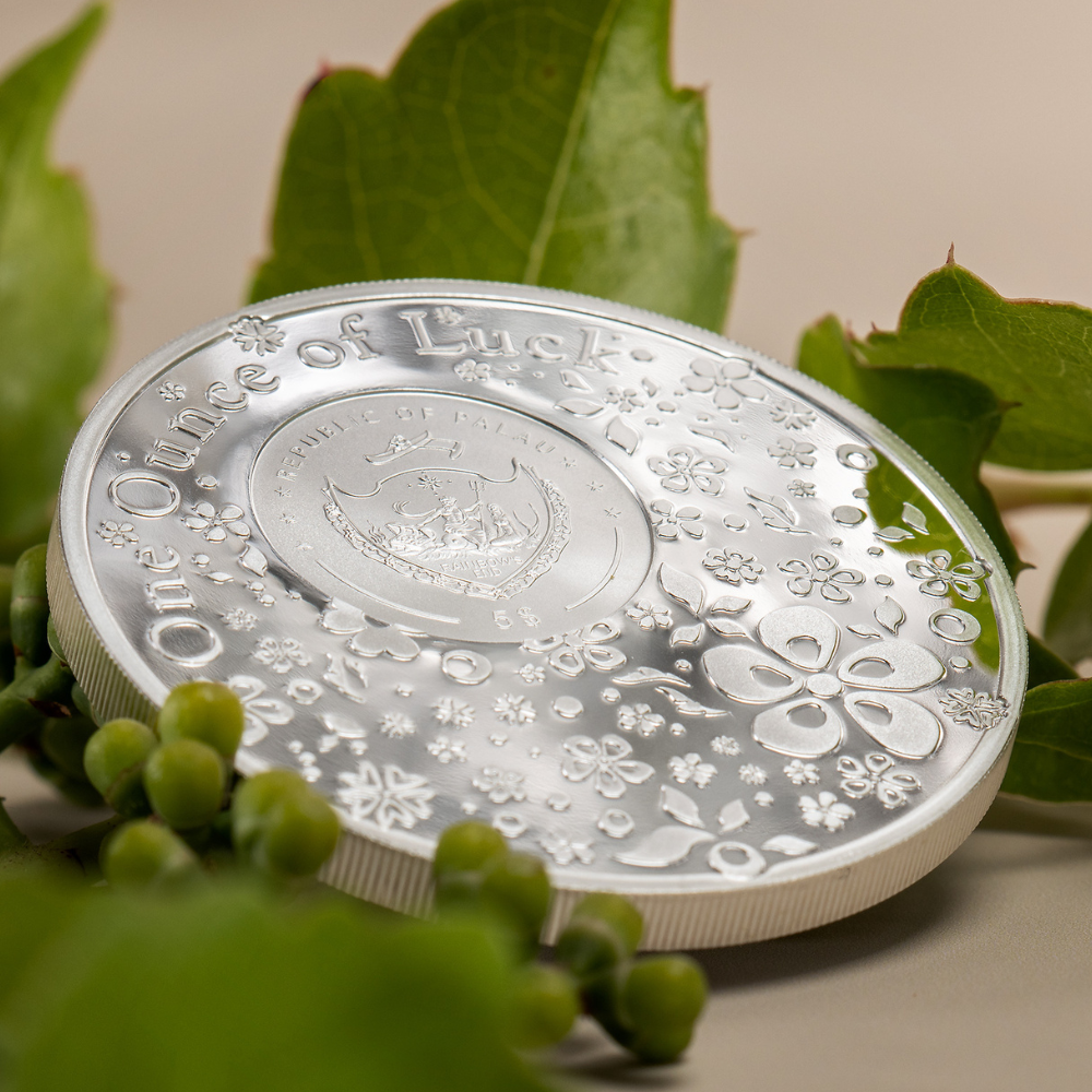 OUNCE OF LUCK Four Leaf Clover 1 Oz Silver Coin $5 Palau 2023