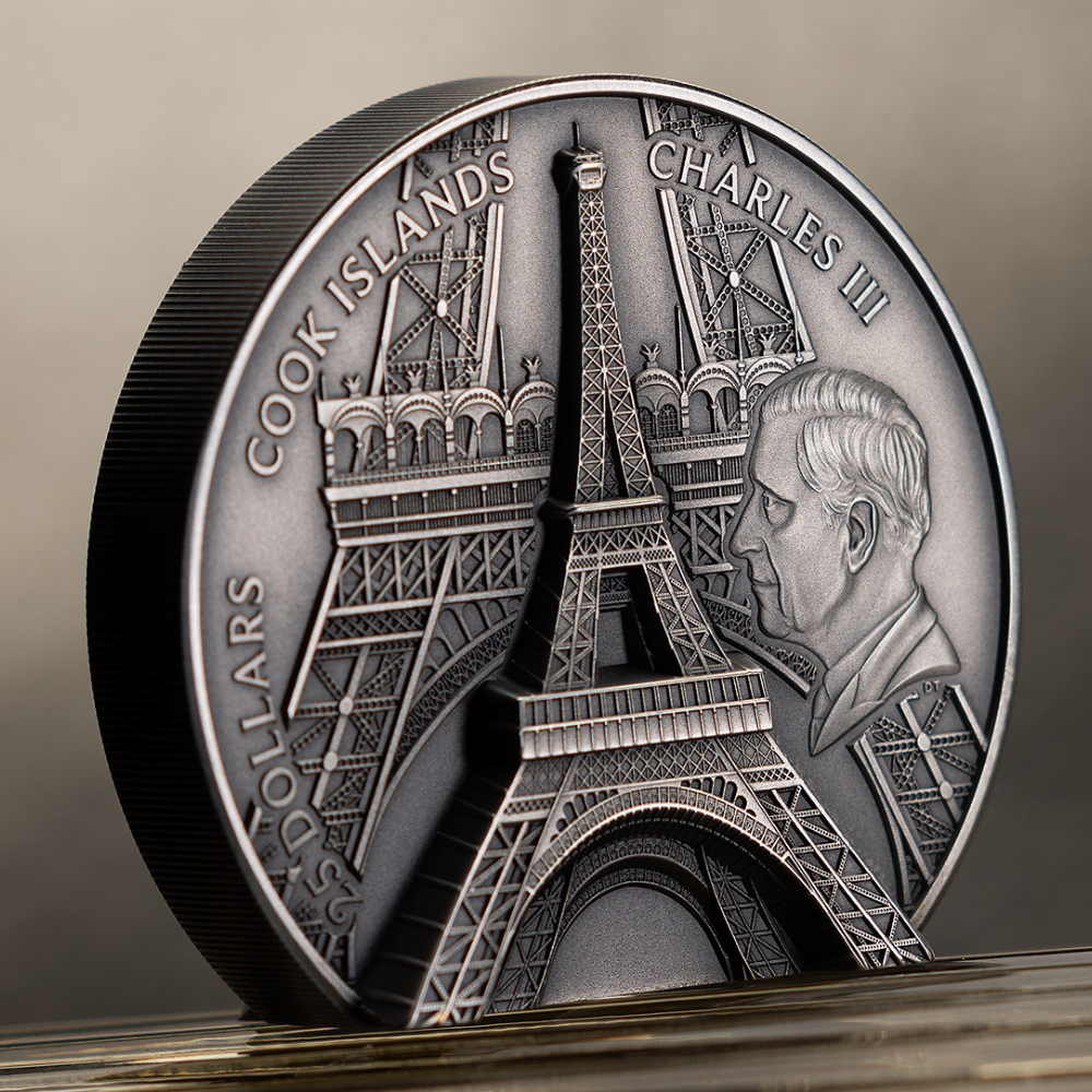 EIFFEL TOWER Historical Monuments 5 Oz Silver Coin $25 Cook Islands 2024