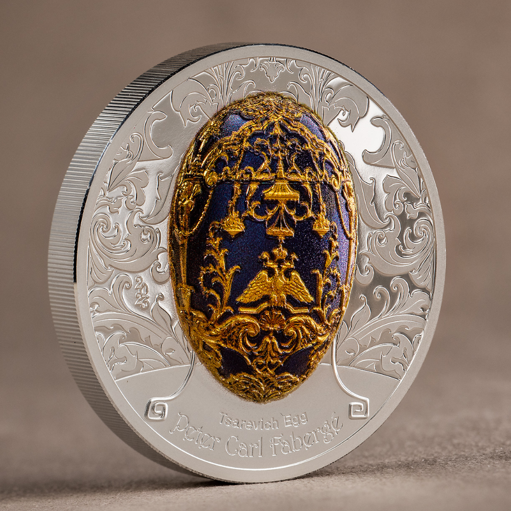 TSAREVICH FABERGE EGG Peter Carl 2 Oz Silver Coin 1000 Togrog Mongolia 2023