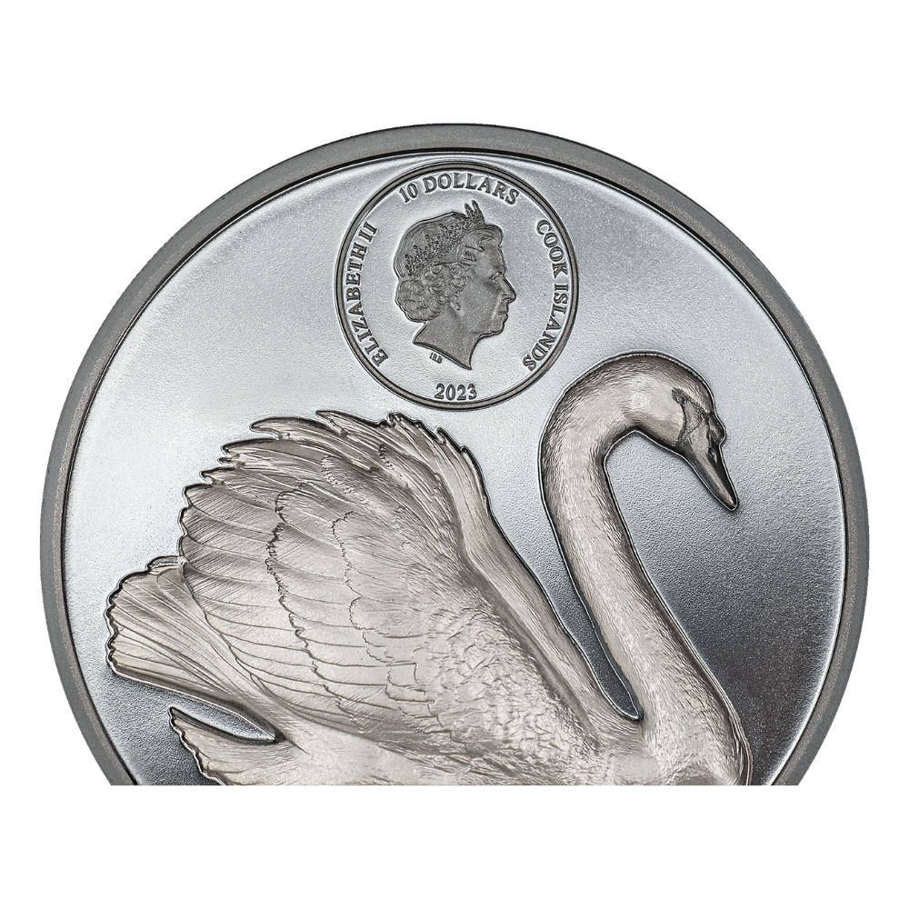 BLACK SWAN 2 Oz Silver Coin $10 Cook Islands 2023