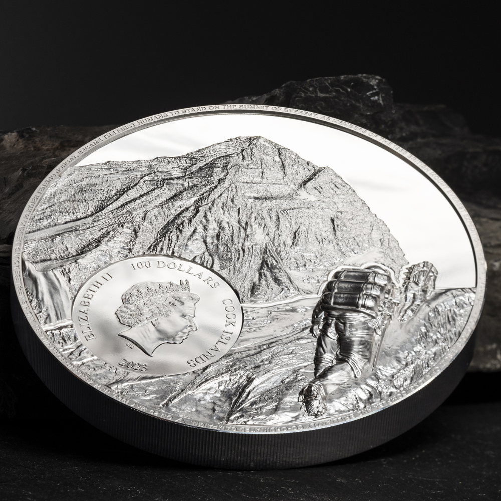 MOUNT EVEREST First Ascent 1 Kg Kilo Silver Coin $100 Cook Islands 2023