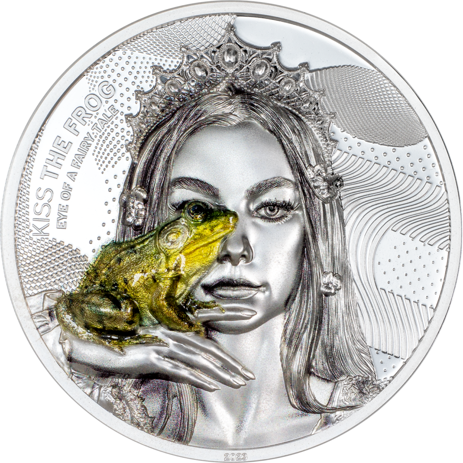 KISS THE FROG Eye of a Fairytale 2 Oz Silver Coin $10 Cook Islands 2023