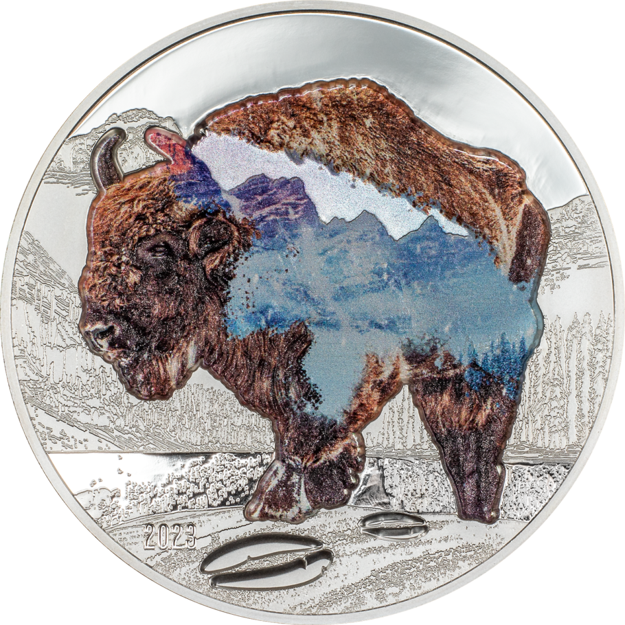 BISON Into The Wild 2 Oz Silver Coin 1000 Togrog Mongolia 2023