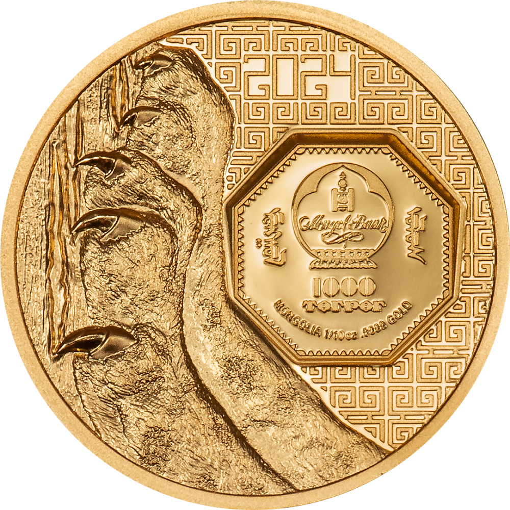 SNOW LEOPARD Wild Mongolia 1/10 Oz Gold Coin 1000 Togrog Mongolia 2024