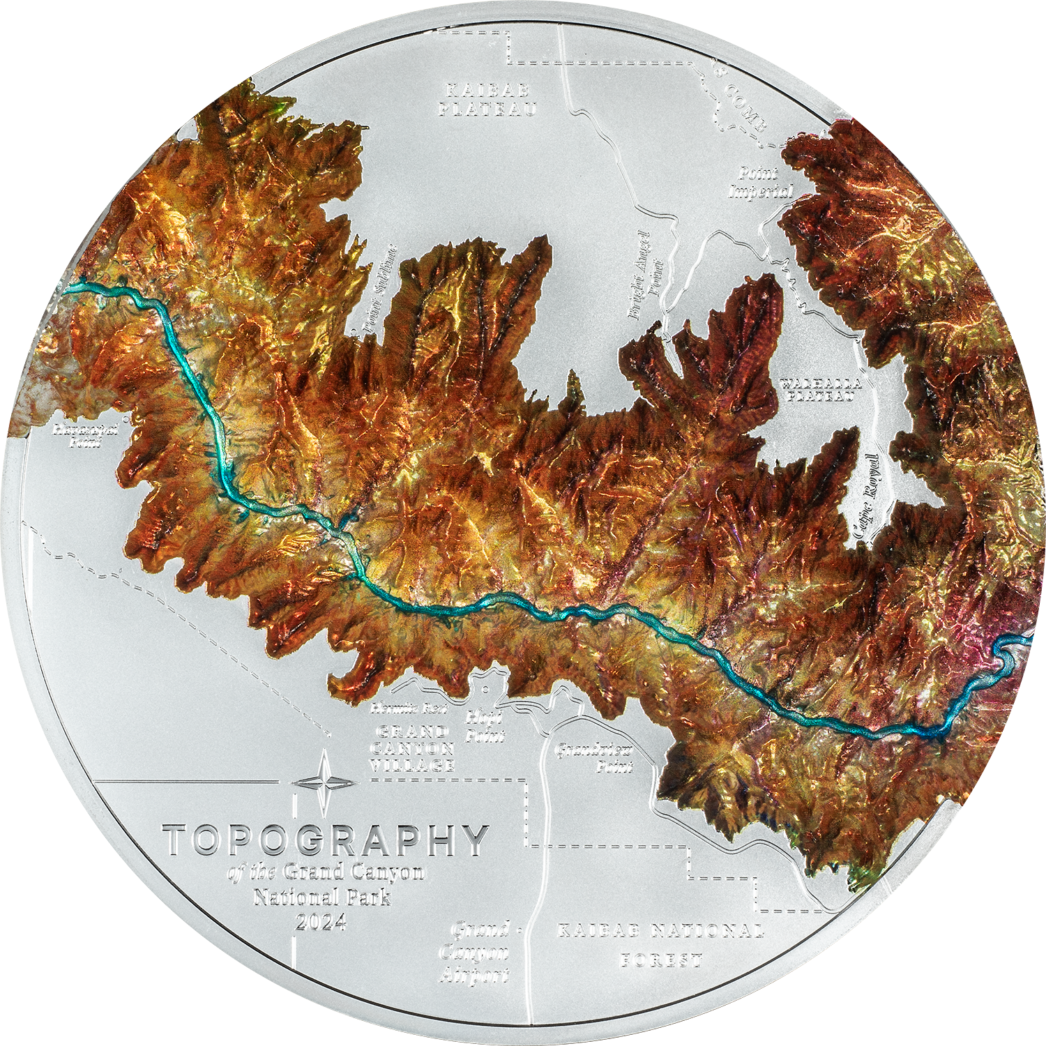 GRAND CANYON Topography 1 Kg Kilo Silver Coin $100 Cook Islands 2024
