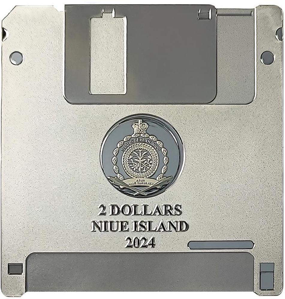 FLOPPY DISK TechStalgic 2 Oz Silver Coin $2 Niue 2024
