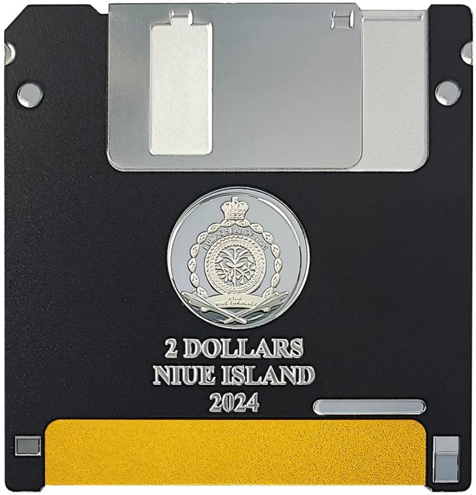 FLOPPY DISK TechStalgic Coloured 2 Oz Silver Coin $2 Niue 2024
