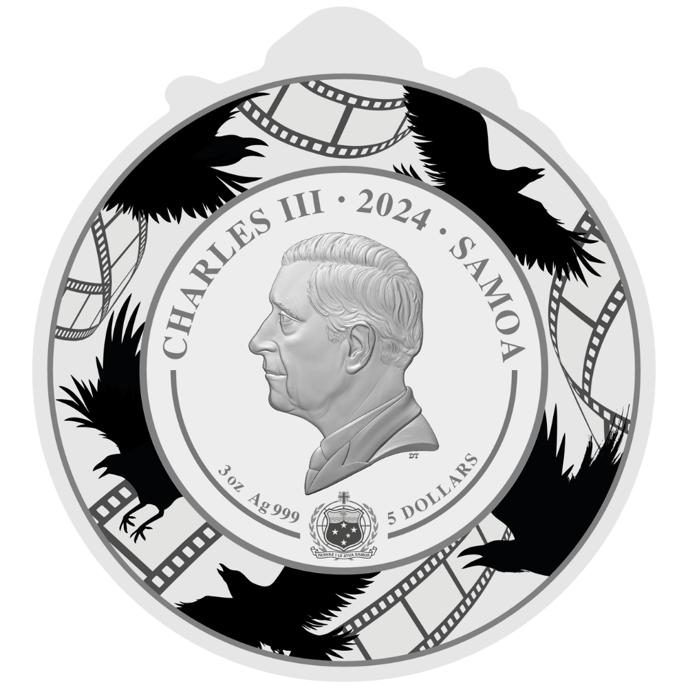 ALFRED HITCHCOCK 125th Anniversary 3 Oz Silver Coin $5 Samoa 2024