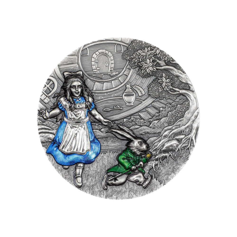 ALICE IN WONDERLAND Fairy Tales Fables 3 Oz Silver Coin $20 Cook Islands 2023