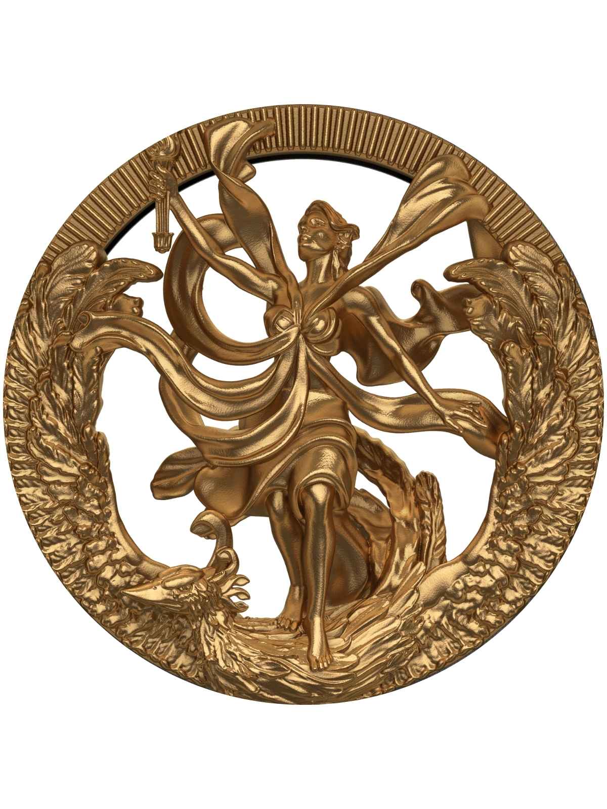 Allegory of Freedom 5 oz pure silver coin from Canada, 2024, featuring intricate designs symbolizing freedom with detailed engravings.