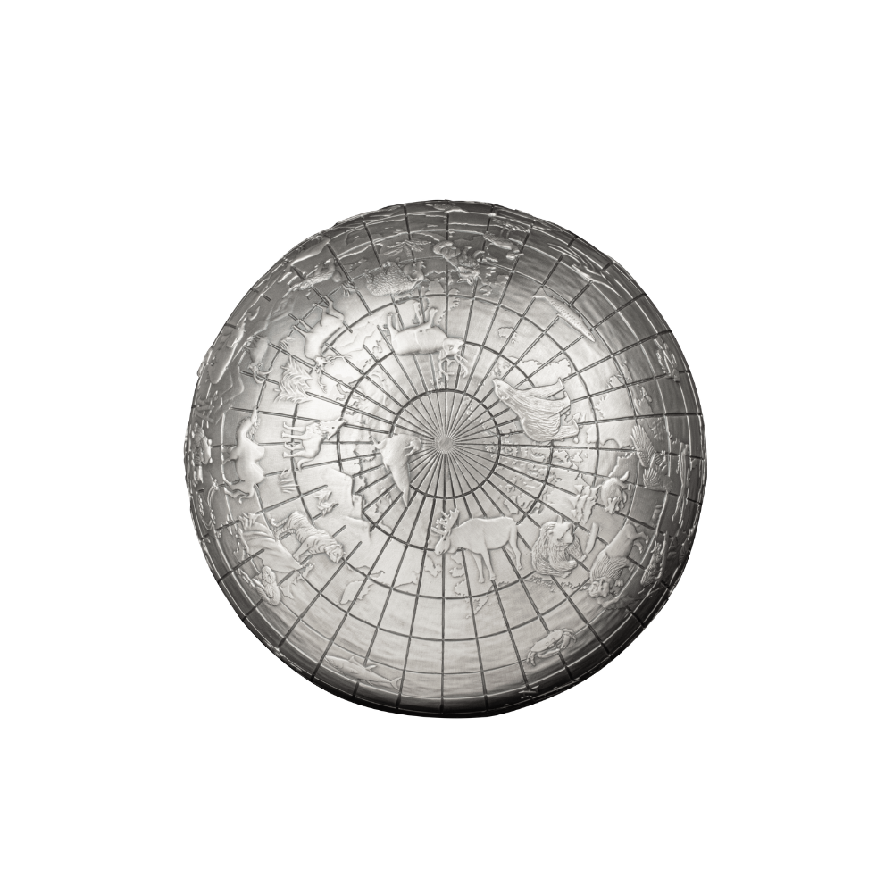 ANIMALS OF THE WORLD Spherical 1 Kg Kilo Silver Coin $25 Barbados 2023