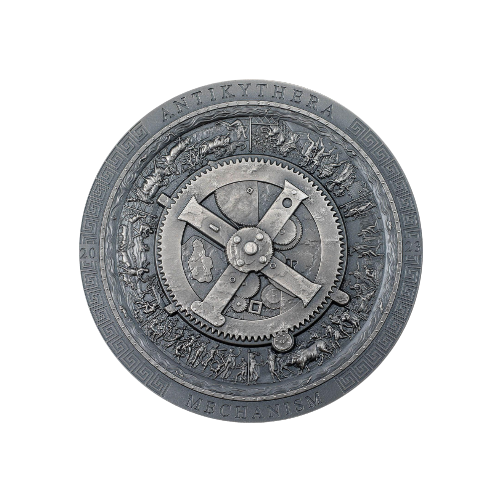 ANTIKYTHERA MECHANISM Antiqued Archeology Symbolism 3 Oz Silver Coin $20 Cook Islands 2023