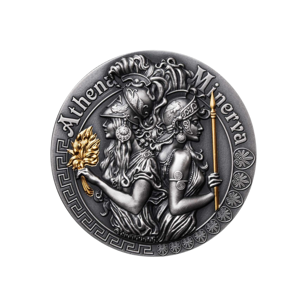 ATHENA AND MINERVA Strong and Beautiful Goddesses 2 Oz Silver Coin $5 Niue 2019