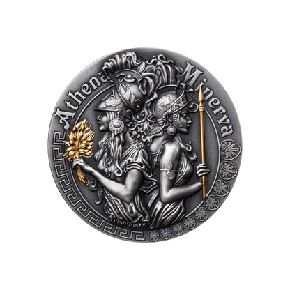 ATHENA AND MINERVA Strong and Beautiful Goddesses 2 Oz Silver Coin $5 Niue 2019