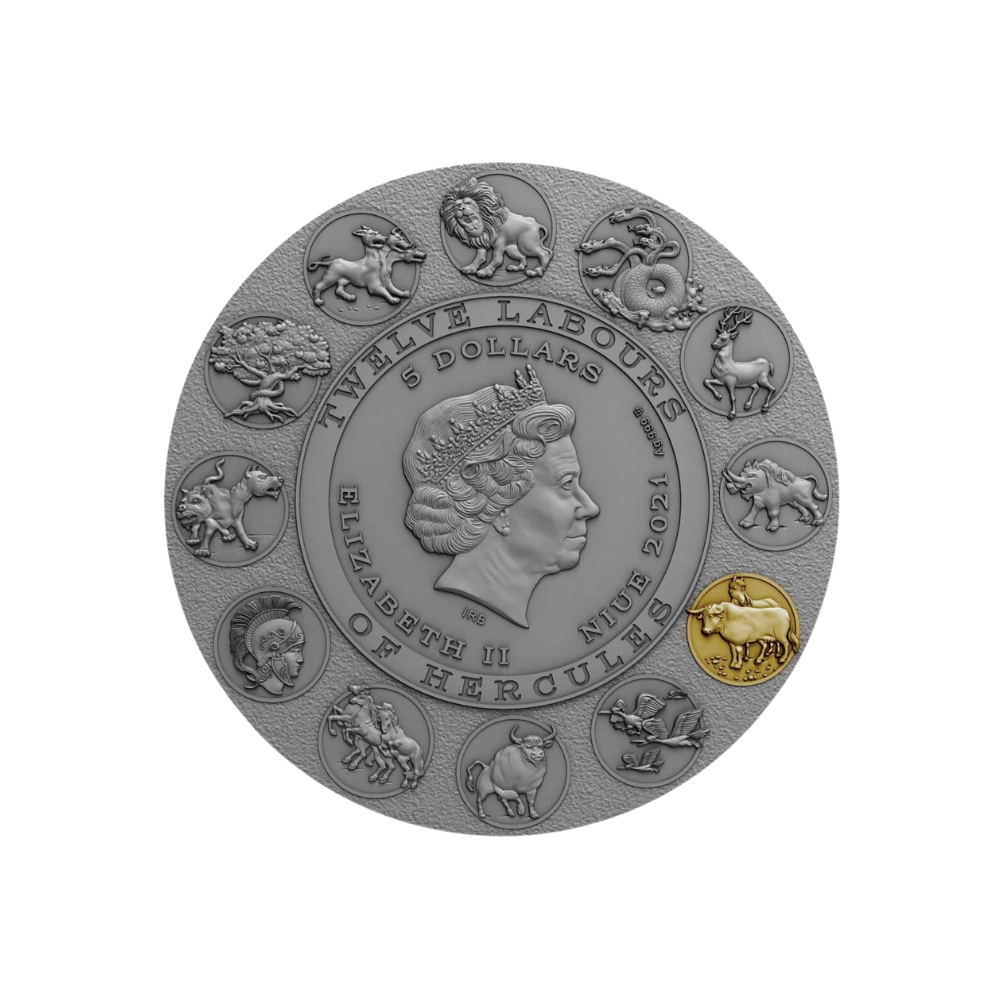 AUGEAN STABLES Twelve Labours of Hercules 2 Oz Silver Coin $5 Niue 2021