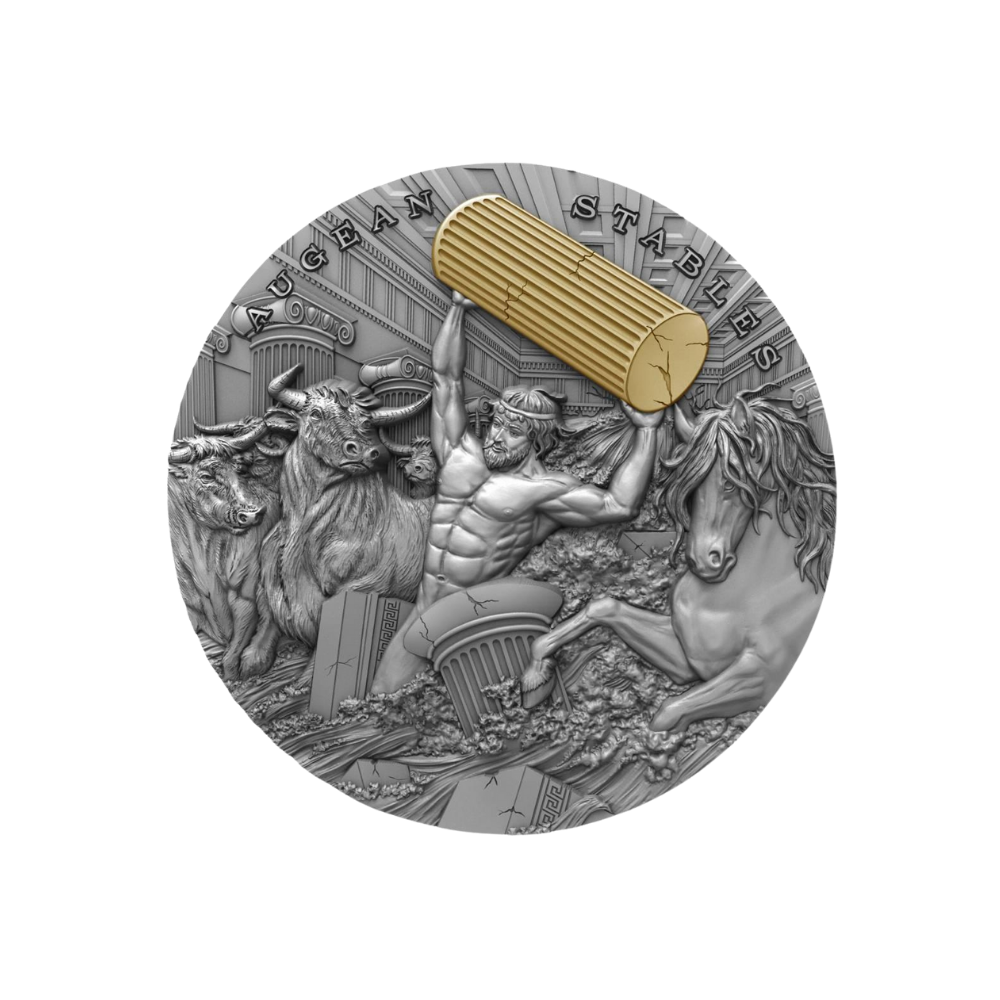 AUGEAN STABLES Twelve Labours of Hercules 2 Oz Silver Coin $5 Niue 2021