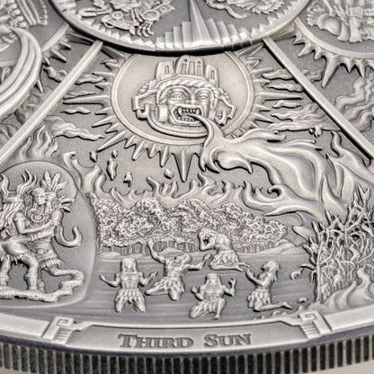 AZTEC FIVE SUNS Ages of Man Creation of World 3 Oz Silver Coin $20 Palau 2021 - PARTHAVA COIN